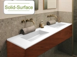Plan vasque double lavabo, sur mesure : L 120 à 201 x P 40 à 51 cm, finition lisse, Solid-Surface, Anti bactérien, résine Akrytan®SOLID teinté dans la masse, Livraison Offerte.